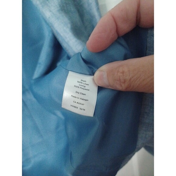 Talbots linen open blazer jacket 14 blue Coastal granny office professional - Picture 3 of 12
